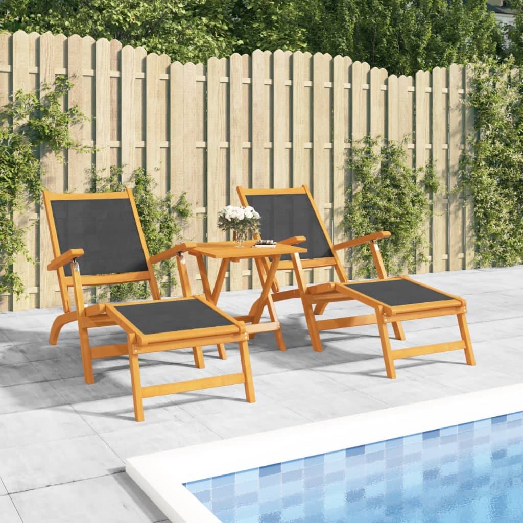 Lot de 2 Bain de soleil - Transats - Chaises longues Acacia massif et textilène - MEUBLE PRO - Image 2
