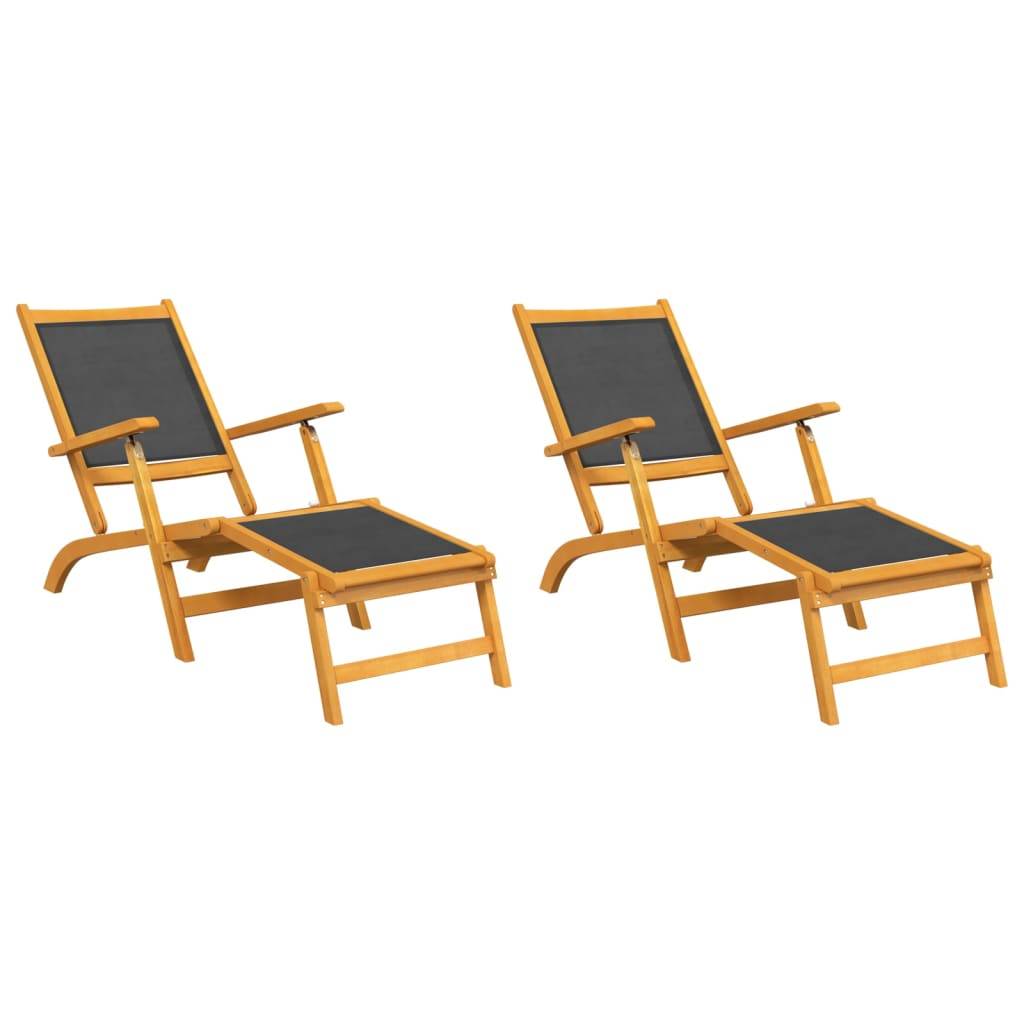 Lot de 2 Bain de soleil - Transats - Chaises longues Acacia massif et textilène - MEUBLE PRO - Image 1