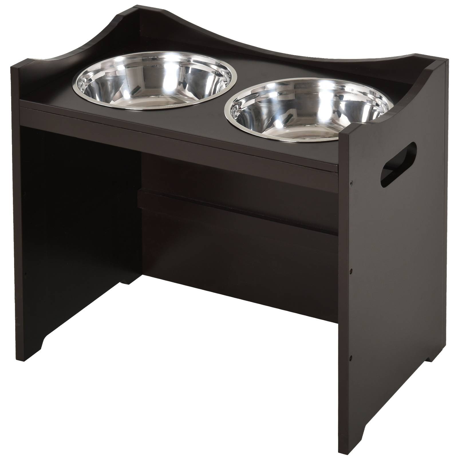 Support de gamelles pour chien bois MDF et inox marron foncé 54 x 31.5 x 47 cm - PANGIVO - Image 2