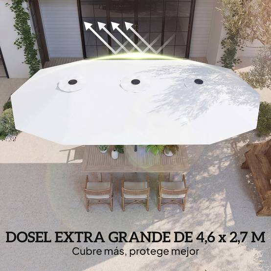 Parasol double de jardin 4,6 x 2,6 m avec manivelle, protection UV50+, housse imperméable blanche - Image 6