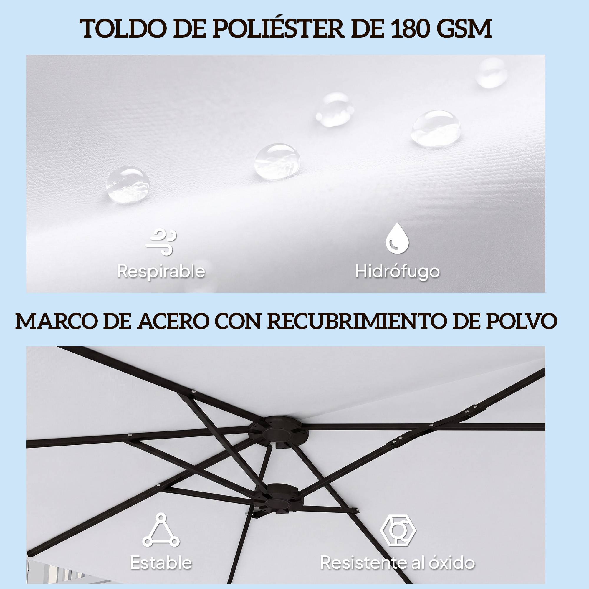 Parasol double de jardin 4,6 x 2,6 m avec manivelle, protection UV50+, housse imperméable blanche - Image 8