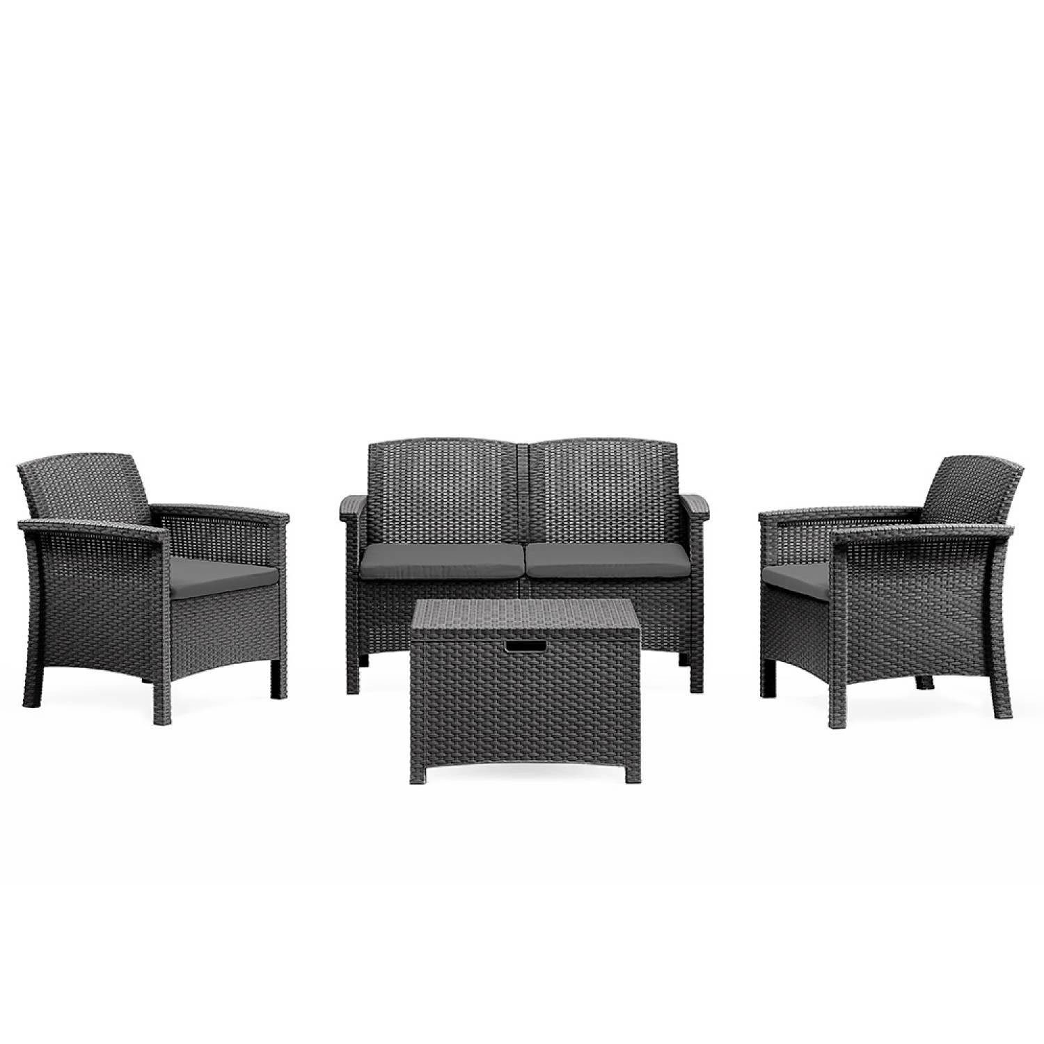 Salon de jardin 4 places effet résine tressée gris anthracite avec table basse MANIZA - Image 1