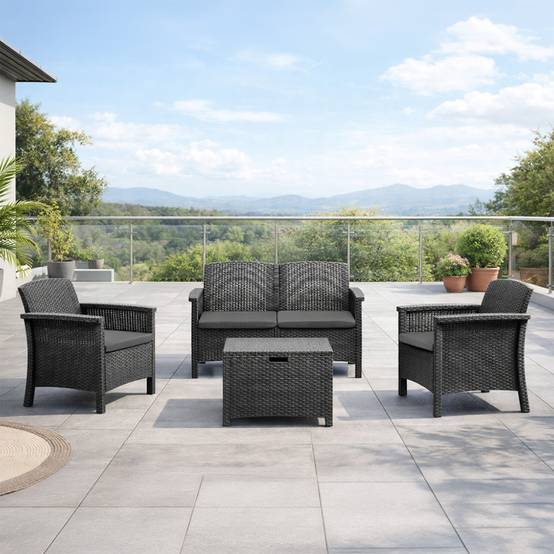 Salon de jardin 4 places effet résine tressée gris anthracite avec table basse MANIZA - Image 2