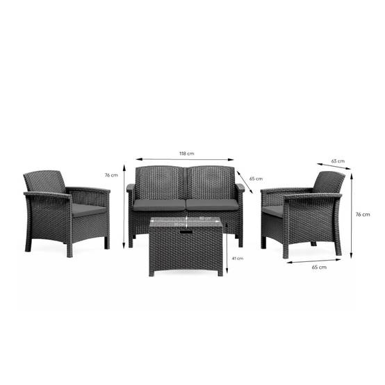 Salon de jardin 4 places effet résine tressée gris anthracite avec table basse MANIZA - Image 3
