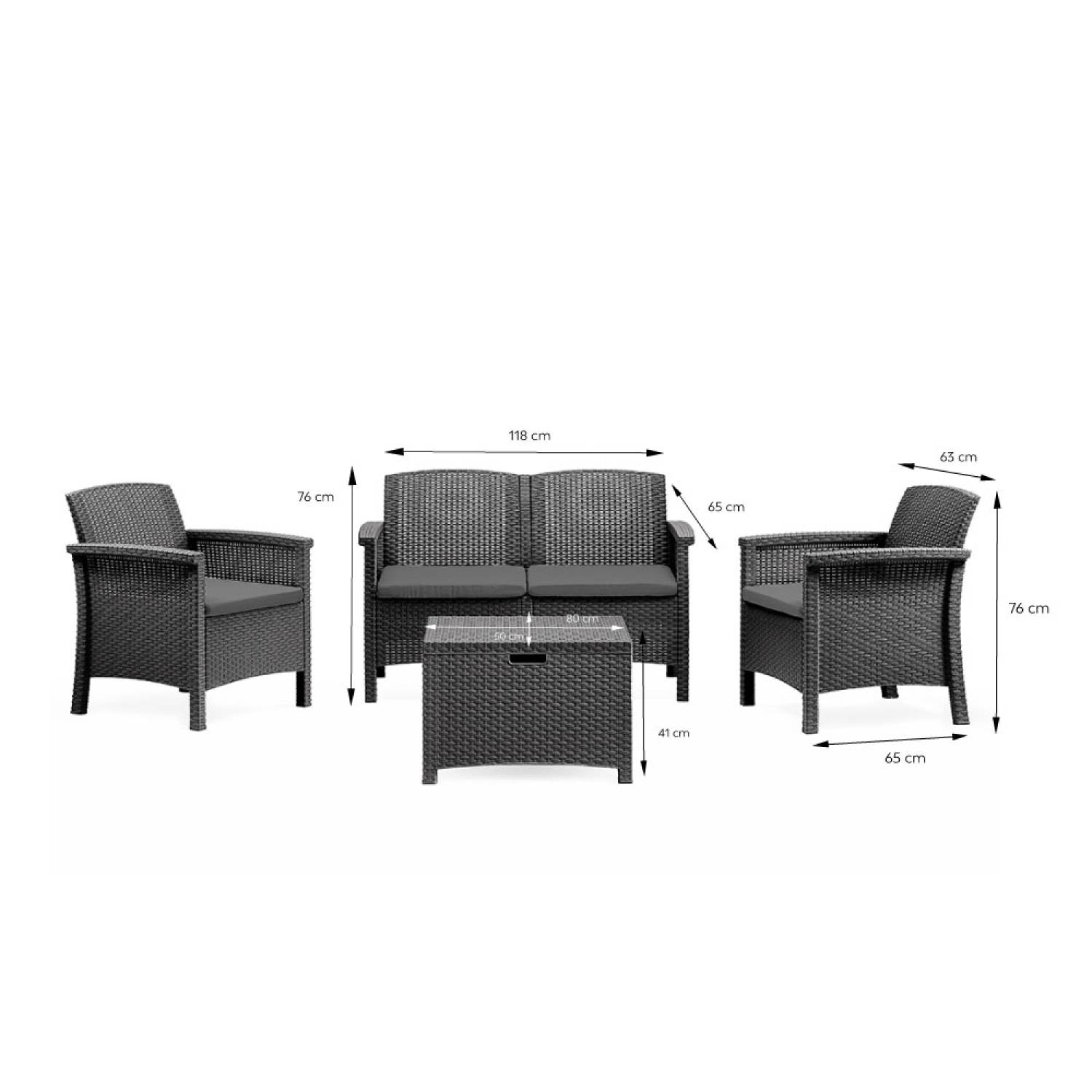 Salon de jardin 4 places effet résine tressée gris anthracite avec table basse MANIZA - Image 3