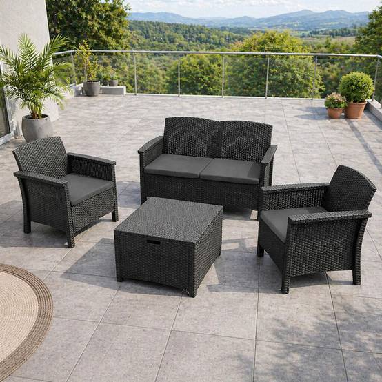 Salon de jardin 4 places effet résine tressée gris anthracite avec table basse MANIZA - Image 6