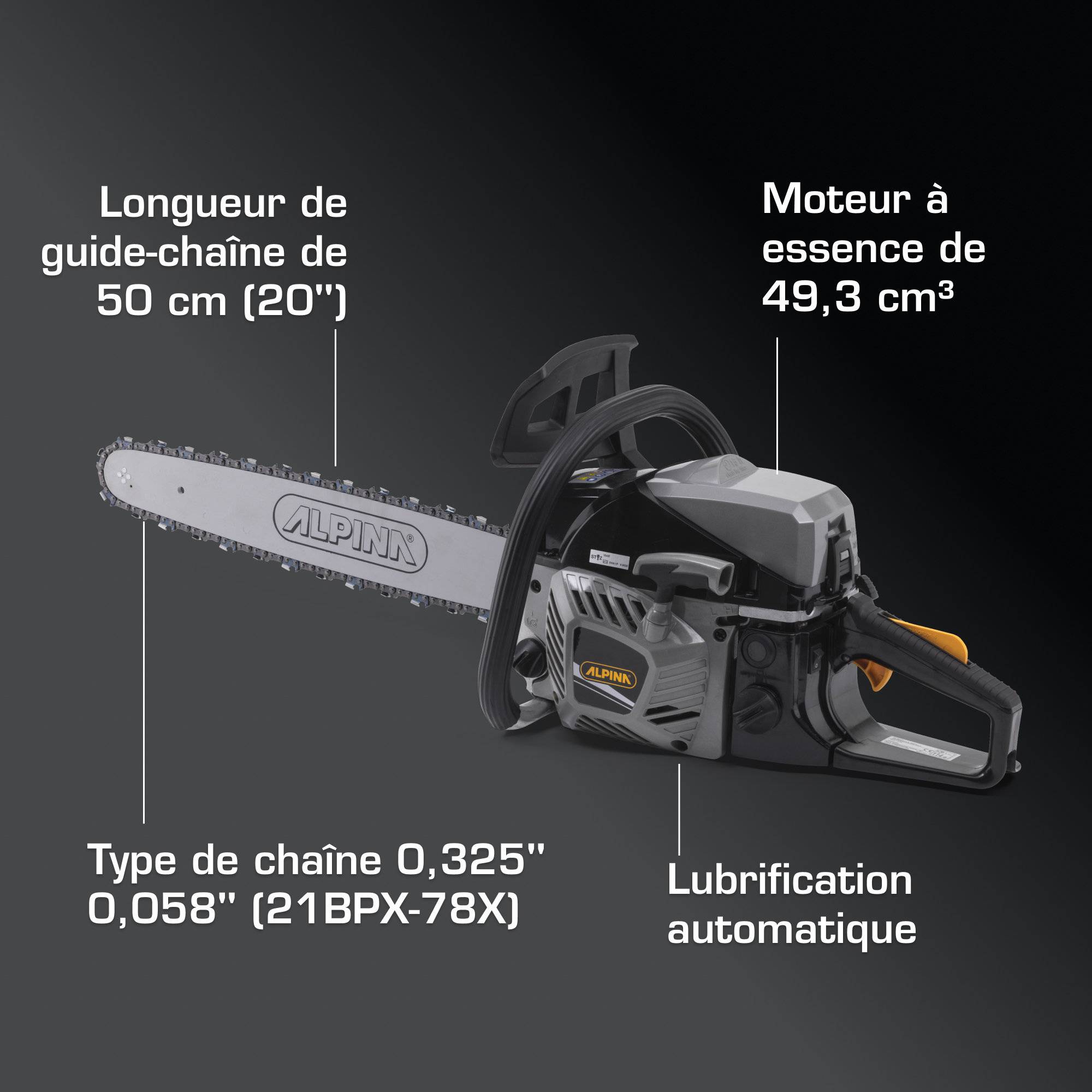 Alpina - Tronçonneuse ACS 50, moteur à essence 49,3cc, guide-chaîne 50cm, pompe à huile automatique, idéale pour professionnels - Alpina - Imagen 7
