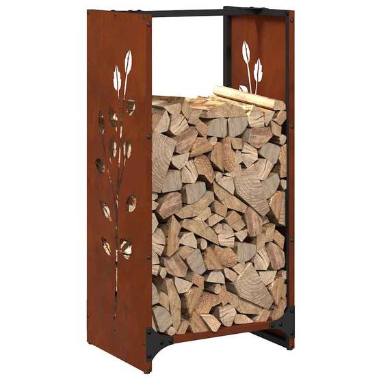 Range-bûches design en acier Corten Stockage intérieur extérieur 40x30x80 cm Argenté - ComfortXL Outdoor Living - Image 4