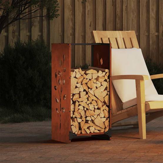 Range-bûches design en acier Corten Stockage intérieur extérieur 40x30x80 cm Argenté - ComfortXL Outdoor Living - Image 1