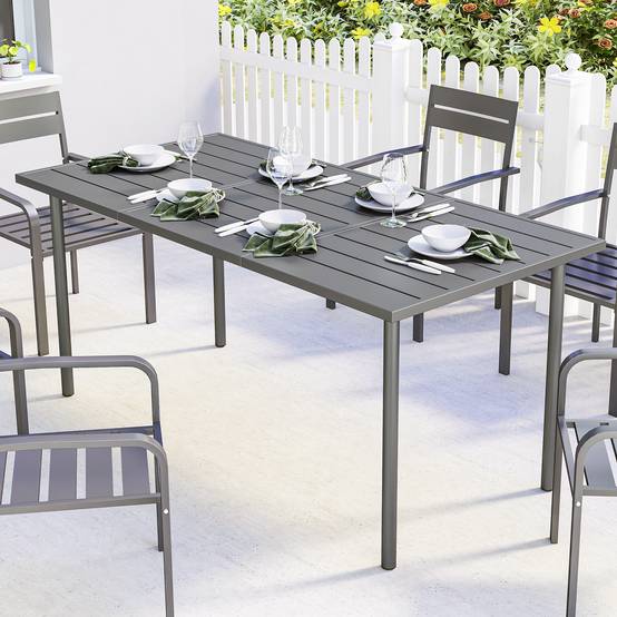 Table de jardin rectangulaire à lattes pour 6 personnes, cadre en acier solide, dimensions 165 x 80 cm - Image 2