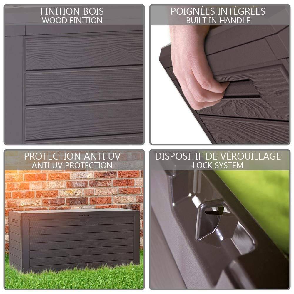 Vounot - Coffre de Rangement Exterieur 280L  en PP 116x44x55CM Style Bois Marron - Image 4