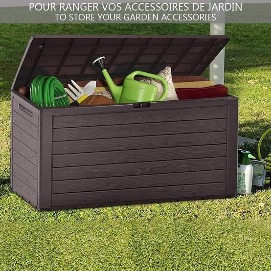 Vounot - Coffre de Rangement Exterieur 280L en PP 116x44x55CM Style Bois Marron - Image 2
