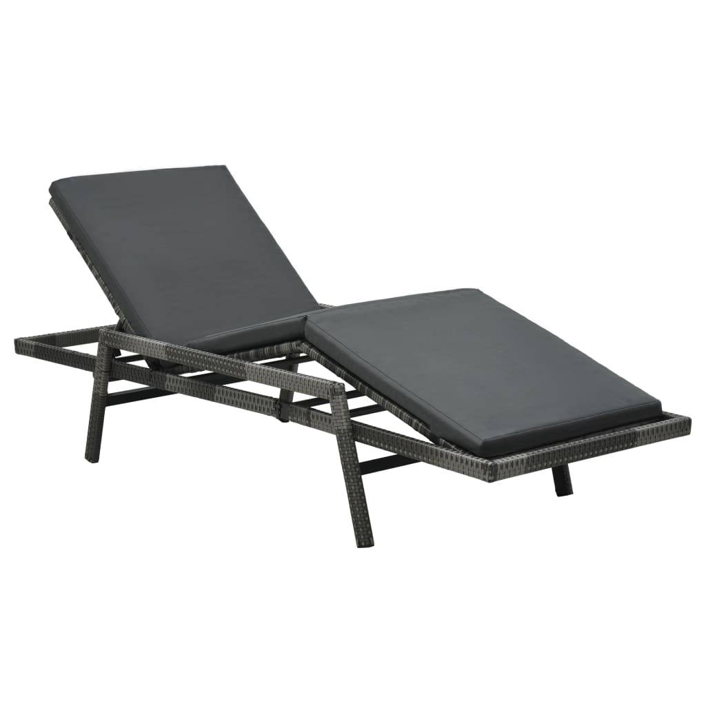 Chaise longue | Transat | Bain de soleil avec coussin Résine tressée Gris - Image 2