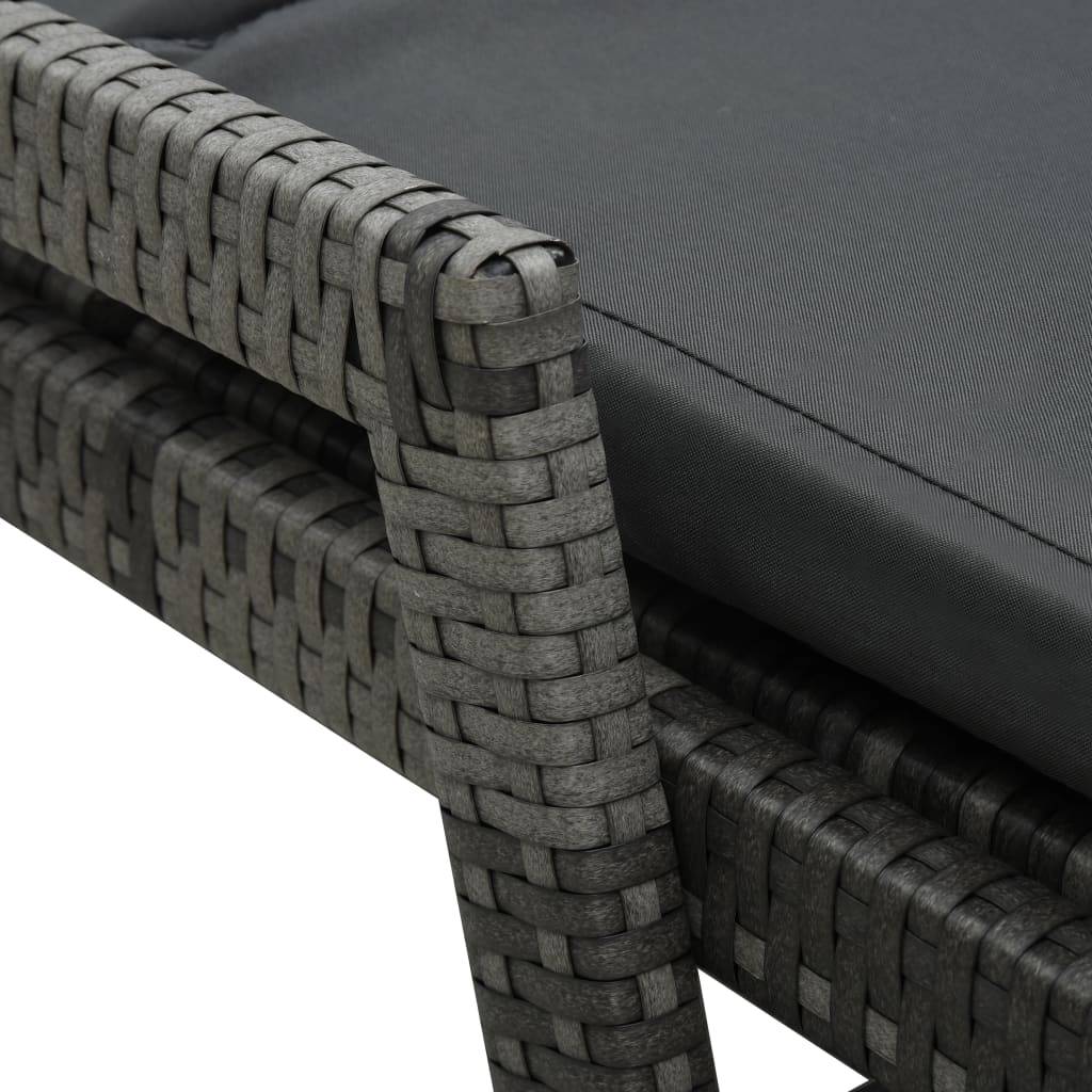 Chaise longue | Transat | Bain de soleil avec coussin Résine tressée Gris - Image 7