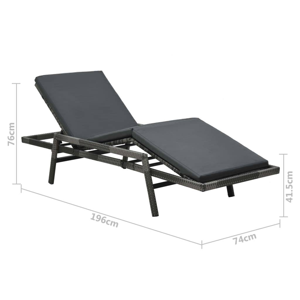 Chaise longue | Transat | Bain de soleil avec coussin Résine tressée Gris - Image 8
