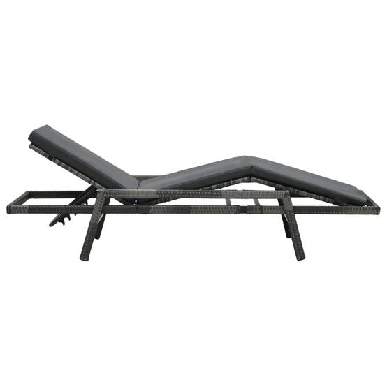 Chaise longue | Transat | Bain de soleil avec coussin Résine tressée Gris - Image 4
