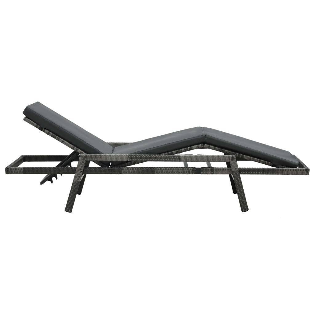 Chaise longue | Transat | Bain de soleil avec coussin Résine tressée Gris - Image 4