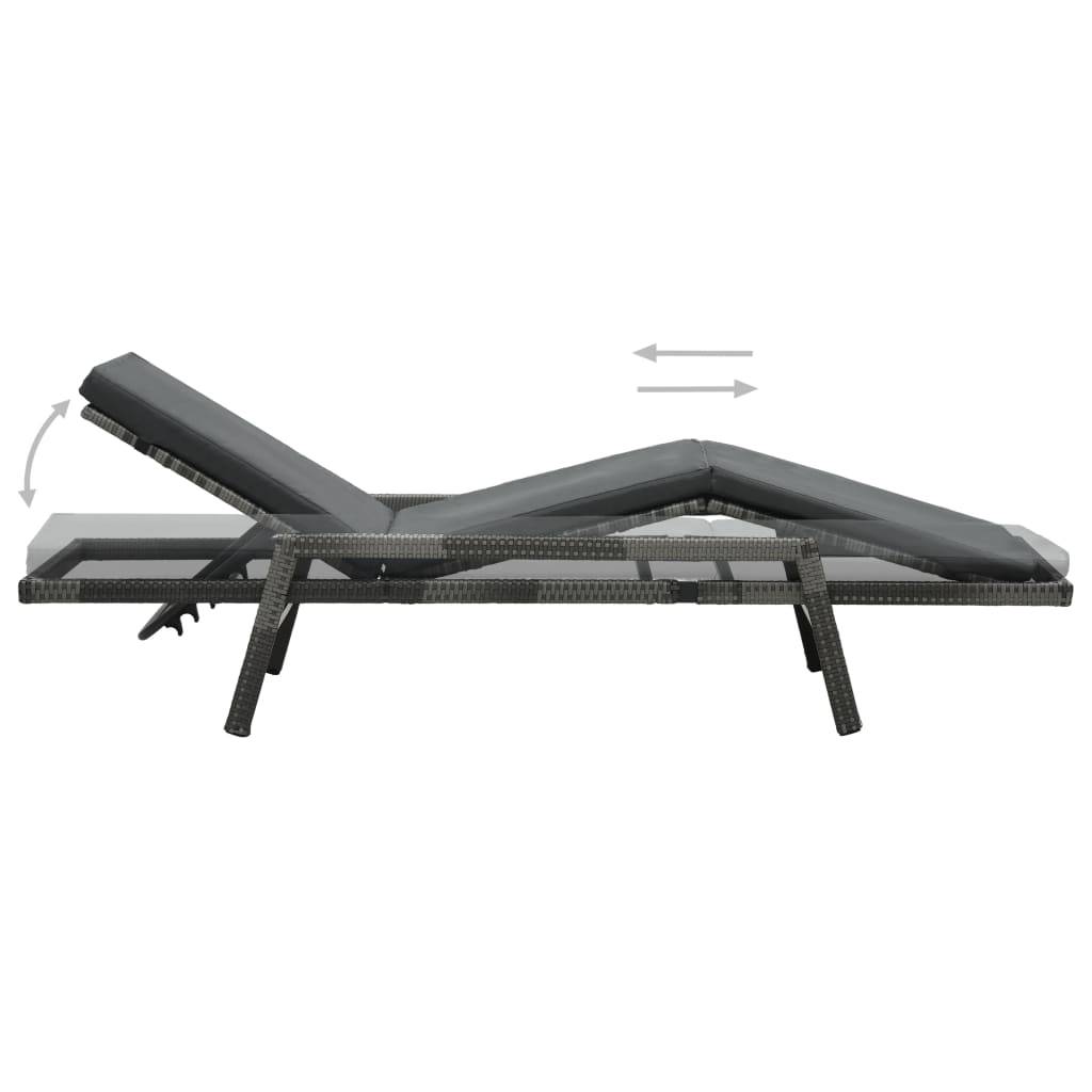 Chaise longue | Transat | Bain de soleil avec coussin Résine tressée Gris - Image 3