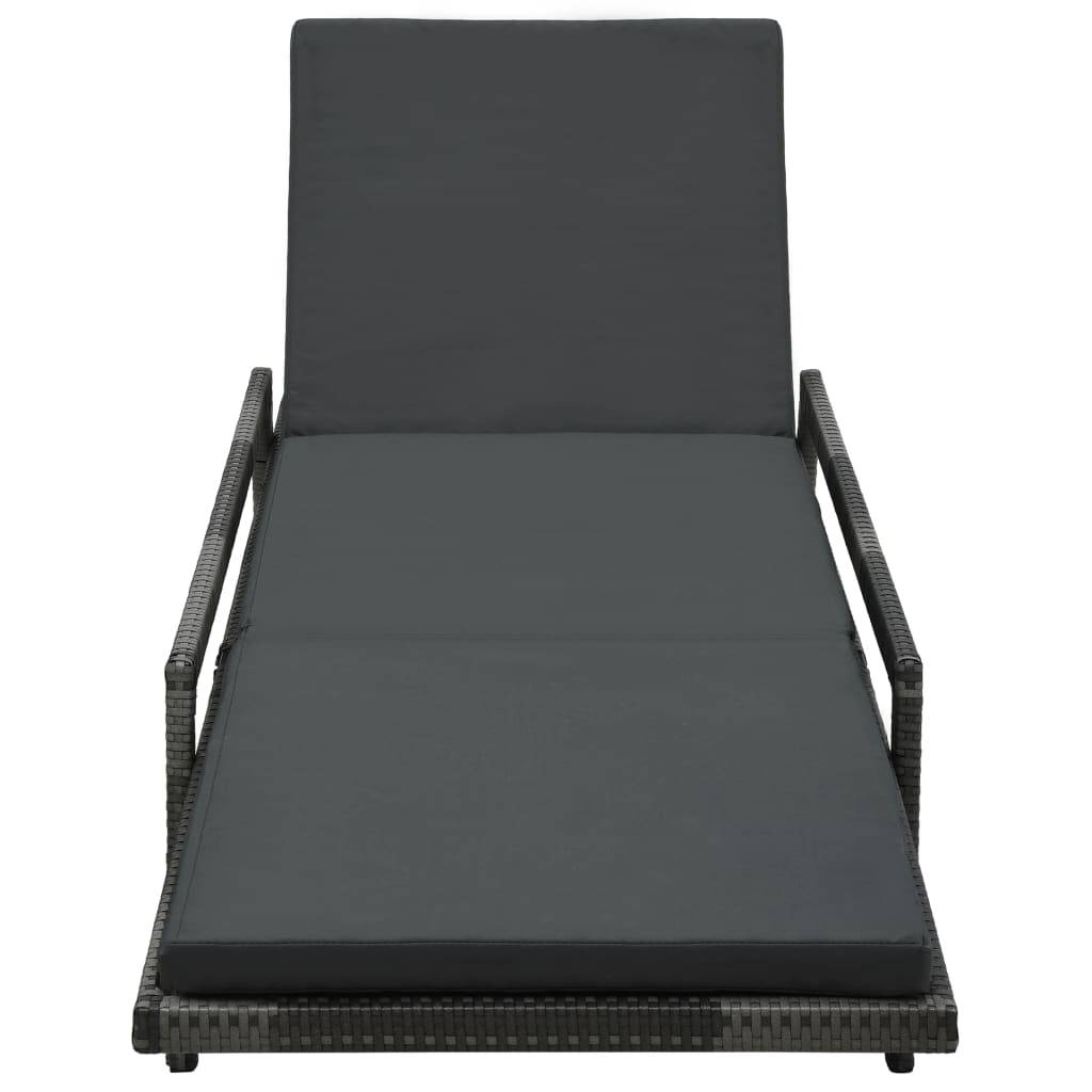 Chaise longue | Transat | Bain de soleil avec coussin Résine tressée Gris