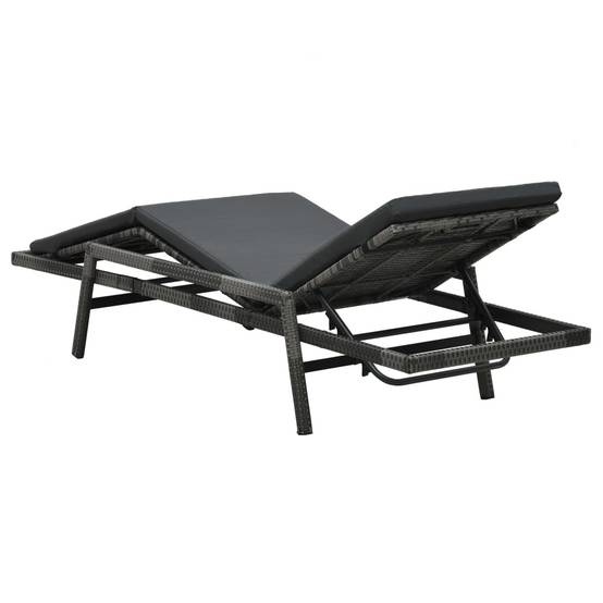 Chaise longue | Transat | Bain de soleil avec coussin Résine tressée Gris - Image 5