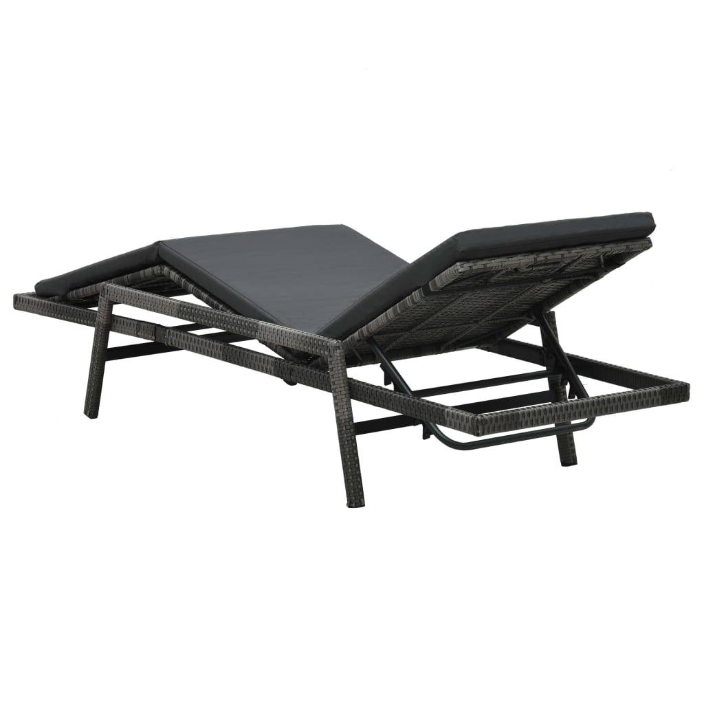 Chaise longue | Transat | Bain de soleil avec coussin Résine tressée Gris - Image 5