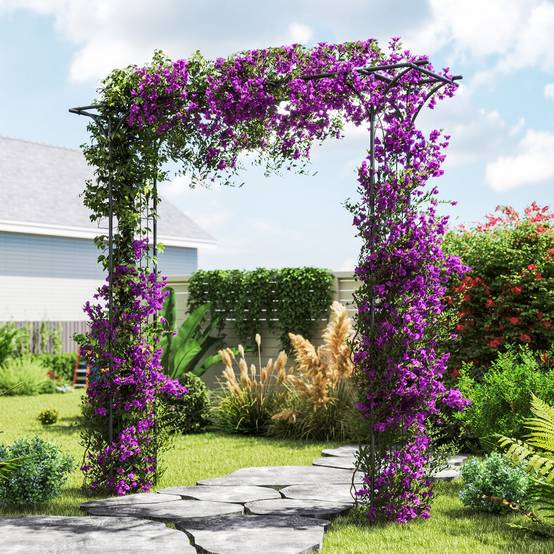 Arche de Jardin Métal Arceau à Rosiers en Treillis Extérieur 205x52x206CM noir - Image 4