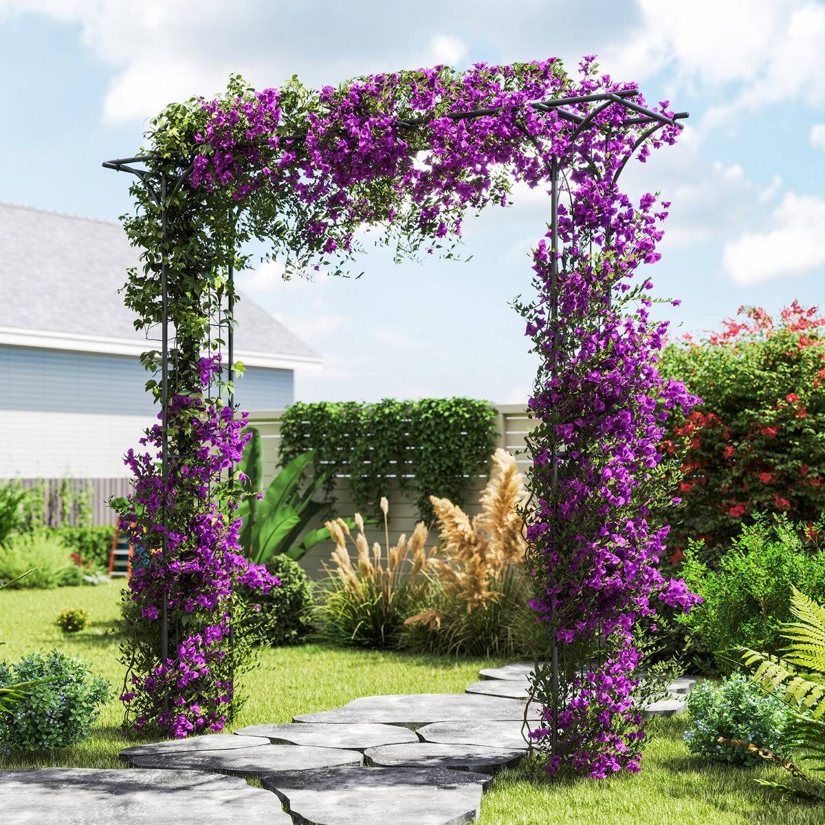 Arche de Jardin Métal Arceau à Rosiers en Treillis Extérieur 205x52x206CM noir - Image 4