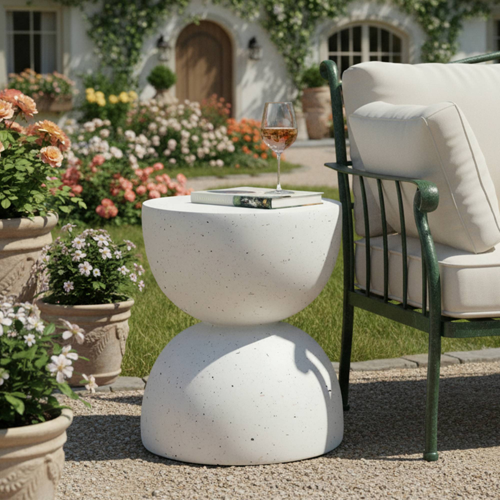 Table d'appoint ronde extérieure en oxyde de magnésium pour jardin balcon Ø39,5cm Terrazzo Blanc - ComfortXL Outdoor Living - Image 4