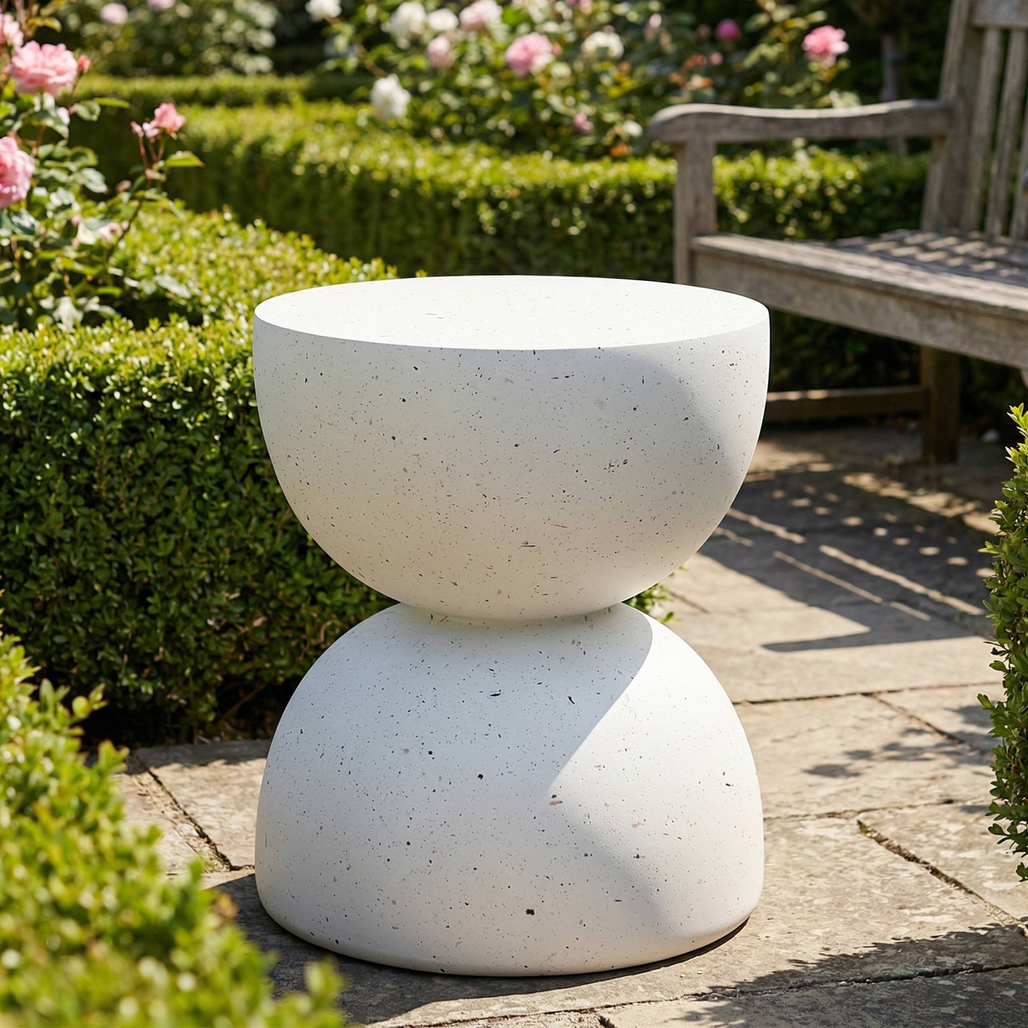 Table d'appoint ronde extérieure en oxyde de magnésium pour jardin balcon Ø39,5cm Terrazzo Blanc - ComfortXL Outdoor Living - Image 1