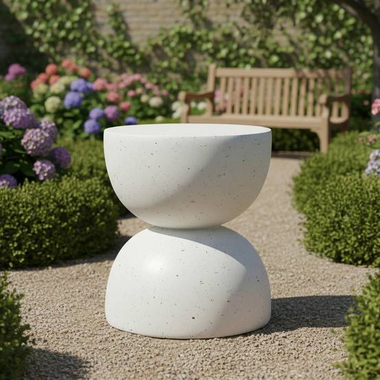 Table d'appoint ronde extérieure en oxyde de magnésium pour jardin balcon Ø39,5cm Terrazzo Blanc - ComfortXL Outdoor Living - Image 5