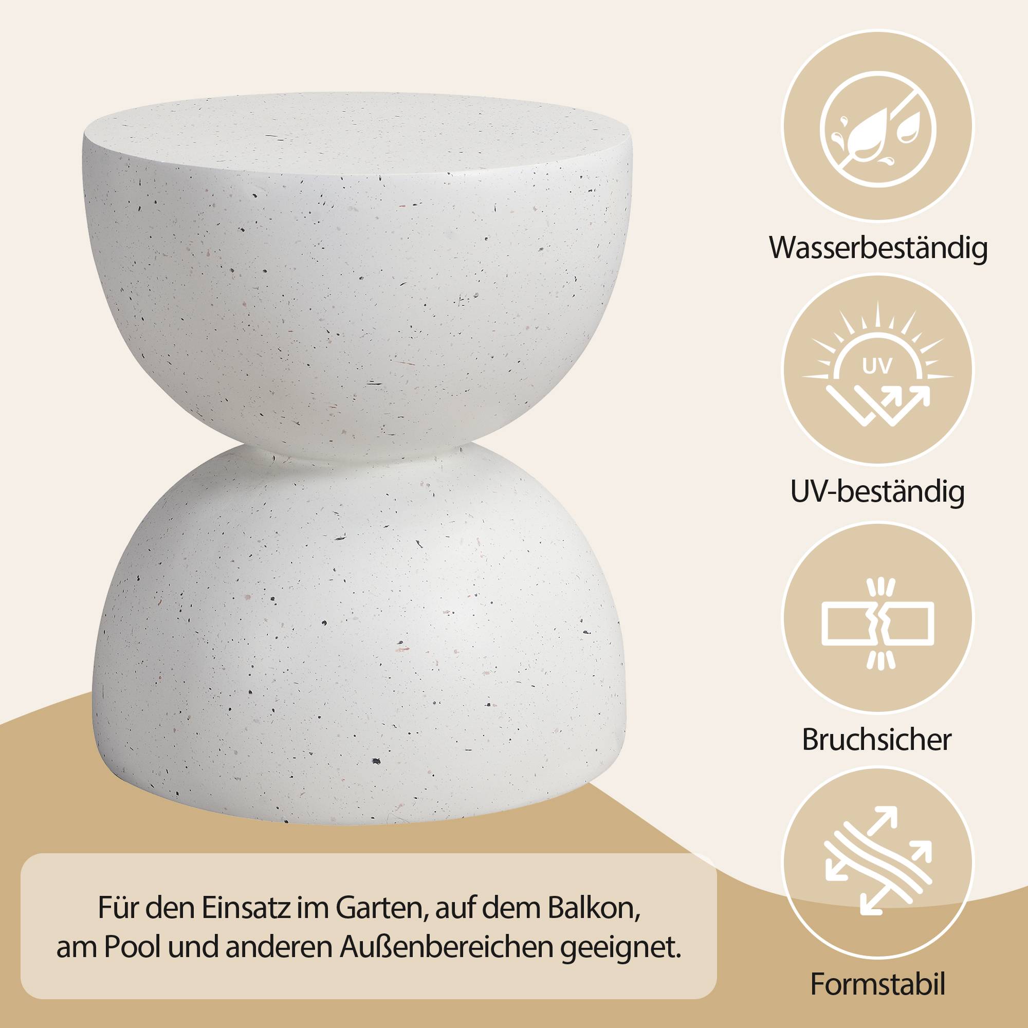 Table d'appoint ronde extérieure en oxyde de magnésium pour jardin balcon Ø39,5cm Terrazzo Blanc - ComfortXL Outdoor Living - Image 7