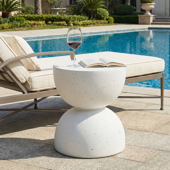 Table d'appoint ronde extérieure en oxyde de magnésium pour jardin balcon Ø39,5cm Terrazzo Blanc - ComfortXL Outdoor Living - Image 2