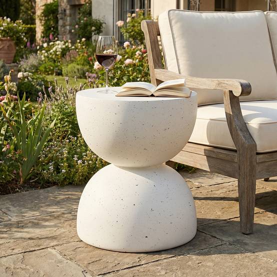 Table d'appoint ronde extérieure en oxyde de magnésium pour jardin balcon Ø39,5cm Terrazzo Blanc - ComfortXL Outdoor Living - Image 3