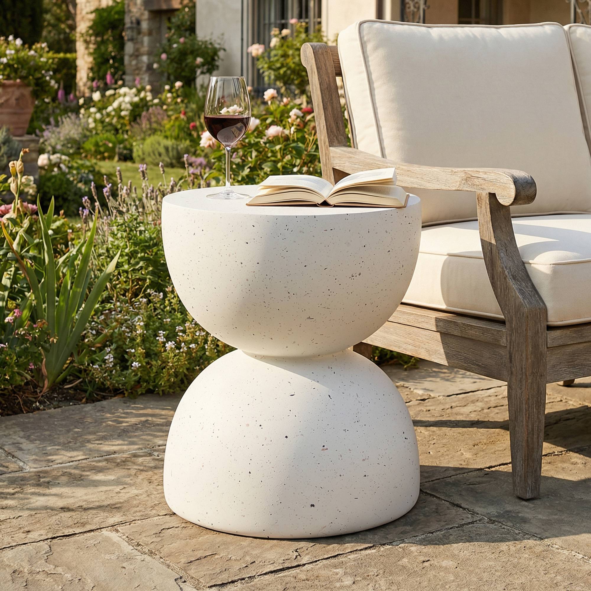 Table d'appoint ronde extérieure en oxyde de magnésium pour jardin balcon Ø39,5cm Terrazzo Blanc - ComfortXL Outdoor Living - Image 3