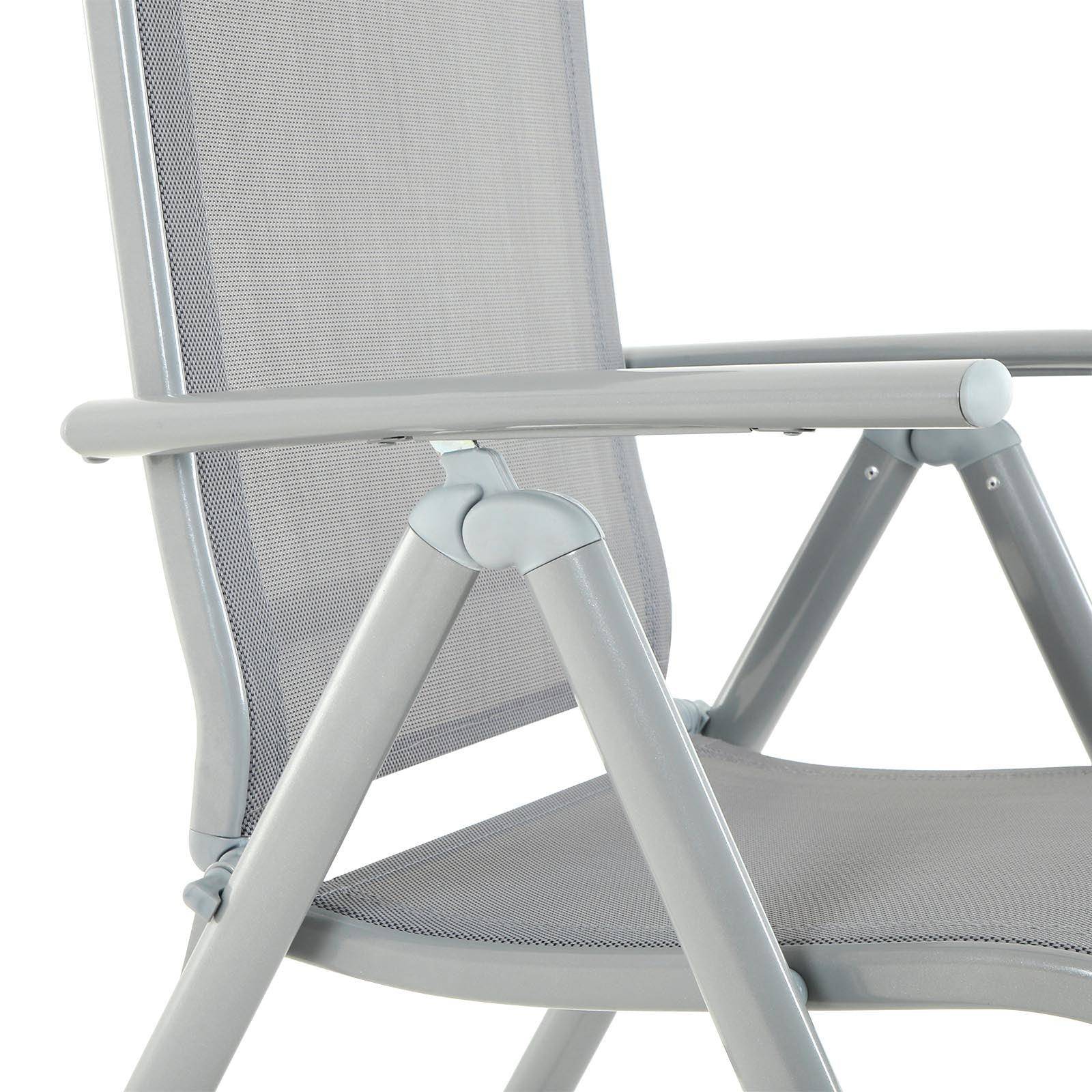 Helloshop26 - Chaise de jardin pliable siège d'extérieur cadre en aluminium robuste dossier réglable sur 8 positions charge 150 kg gris - Imagen 4