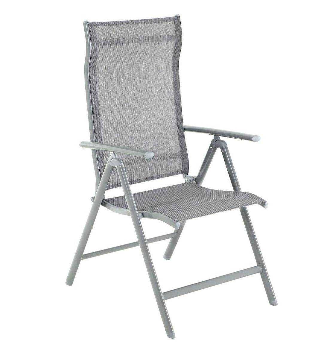 Helloshop26 - Chaise de jardin pliable siège d'extérieur cadre en aluminium robuste dossier réglable sur 8 positions charge 150 kg gris - Imagen 1