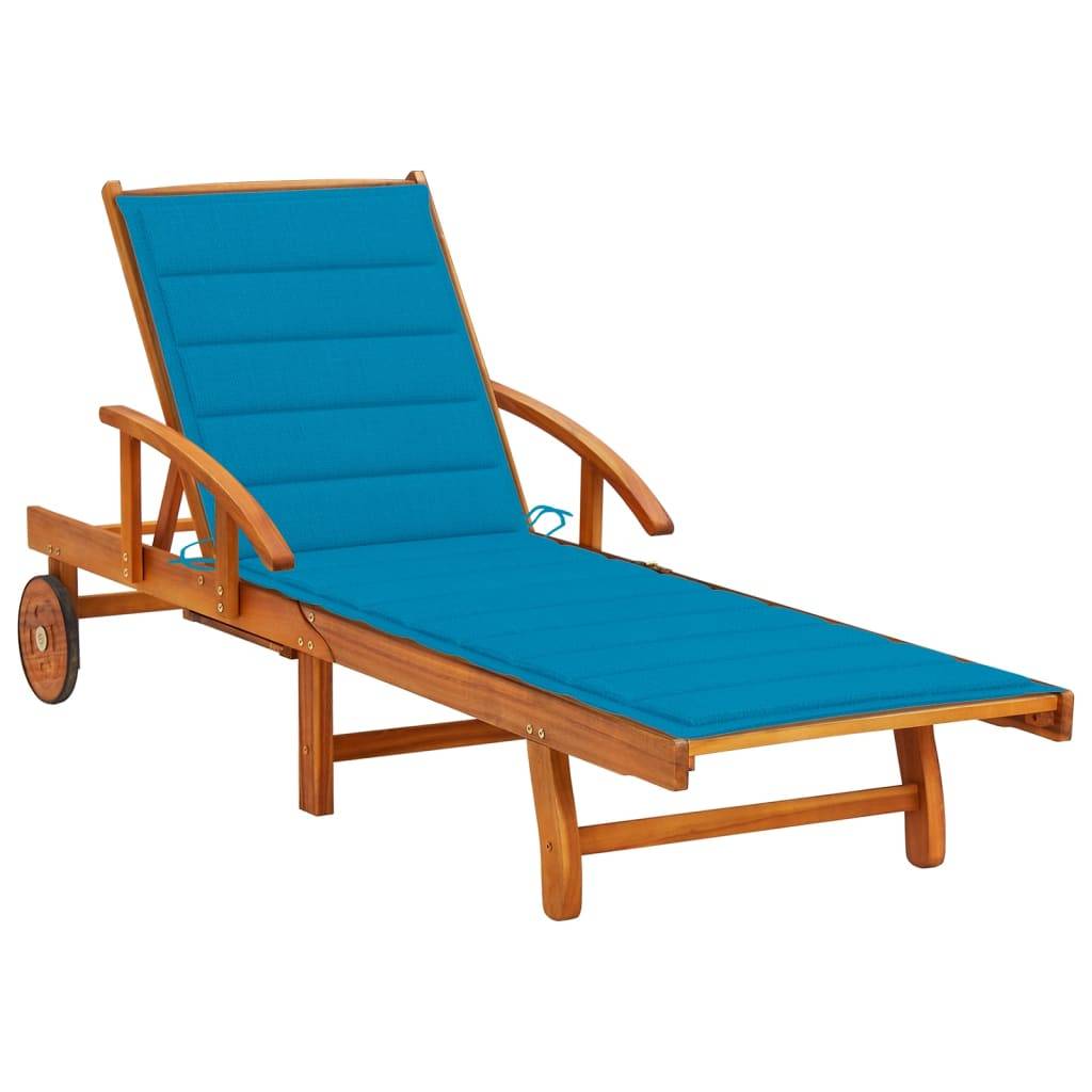 Chaise longue | Transat | Bain de soleil de jardin avec coussin Bois d'acacia solide - Image 2