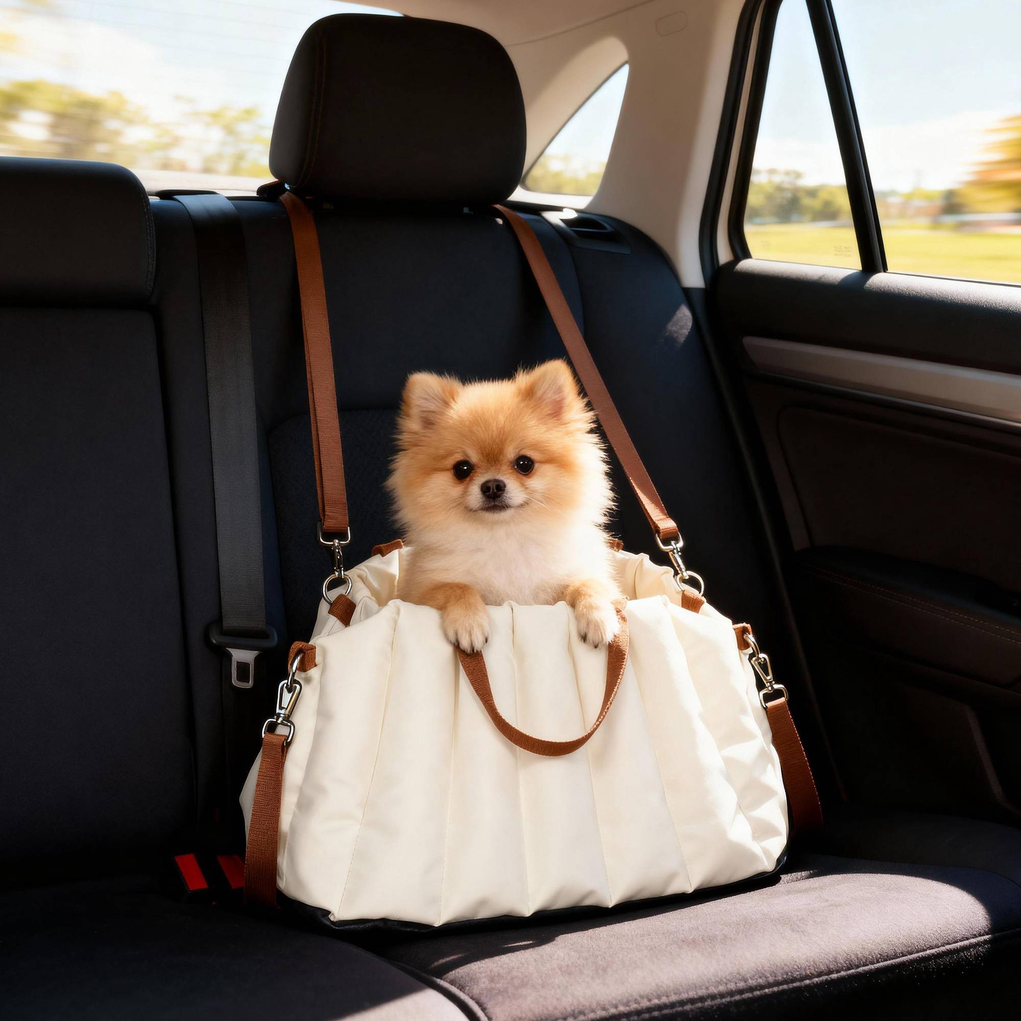 Sac de transport pour chien tissu Oxford blanc crème 50 x 30 x 31 cm - PANGIVO - Image 4