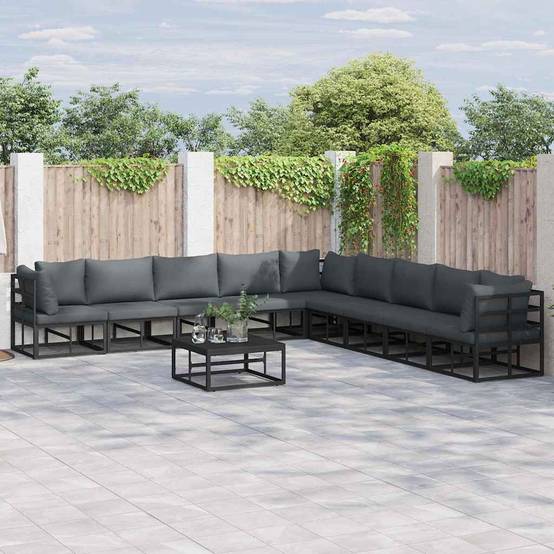Salon de Jardin Complet Aluminium Modulable 9 Places avec Table Basse pour Terrasse Noir – ComfortXL Outdoor Living - Image 1