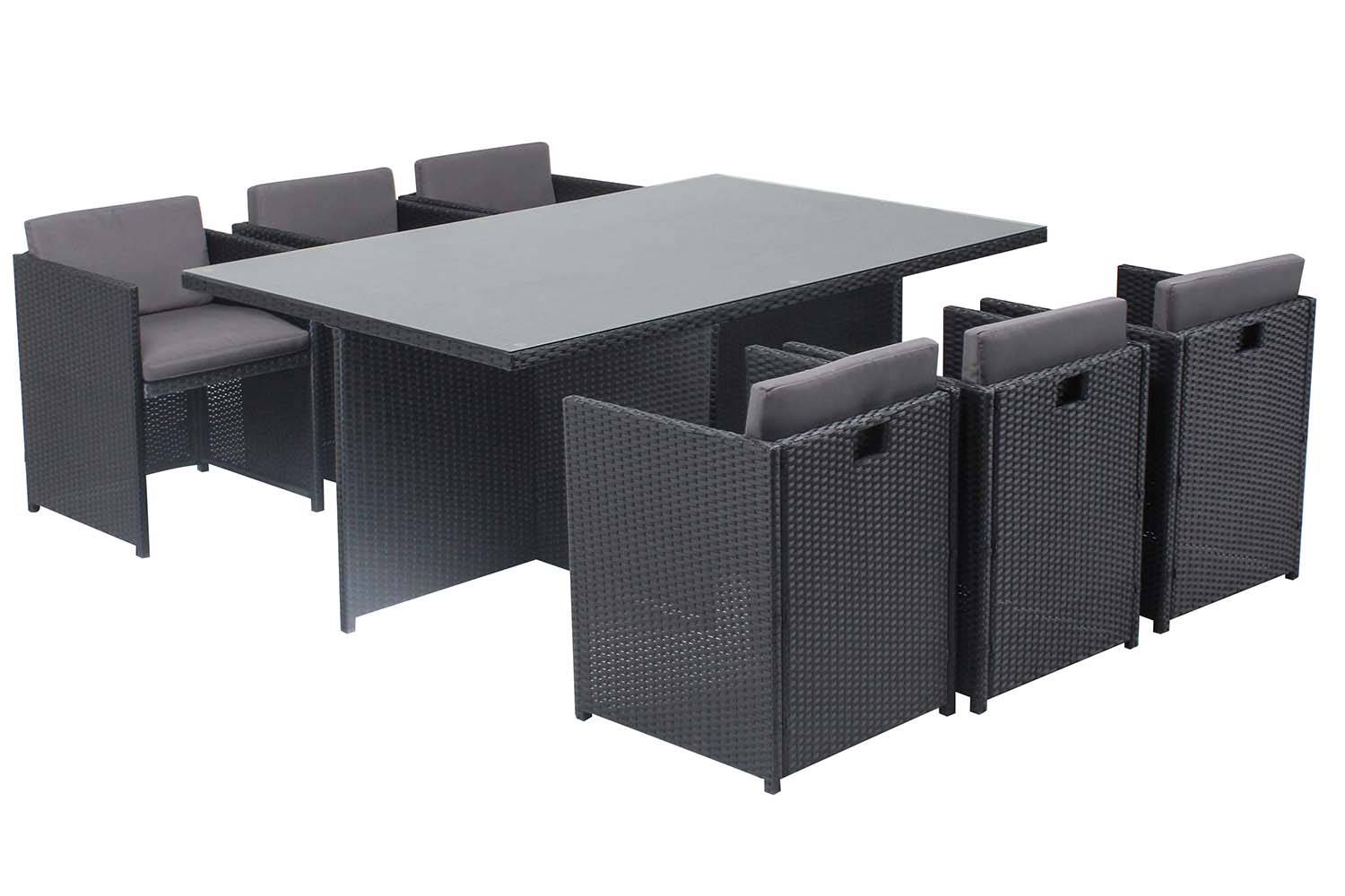 Table et chaises 6 places encastrables en résine noir-gris MIAMI - Image 1