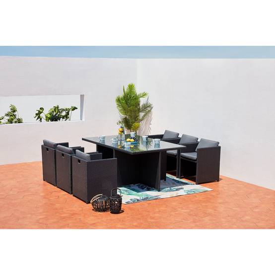 Table et chaises 6 places encastrables en résine noir-gris MIAMI - Image 7