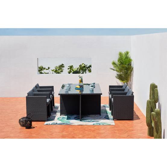 Table et chaises 6 places encastrables en résine noir-gris MIAMI - Image 8