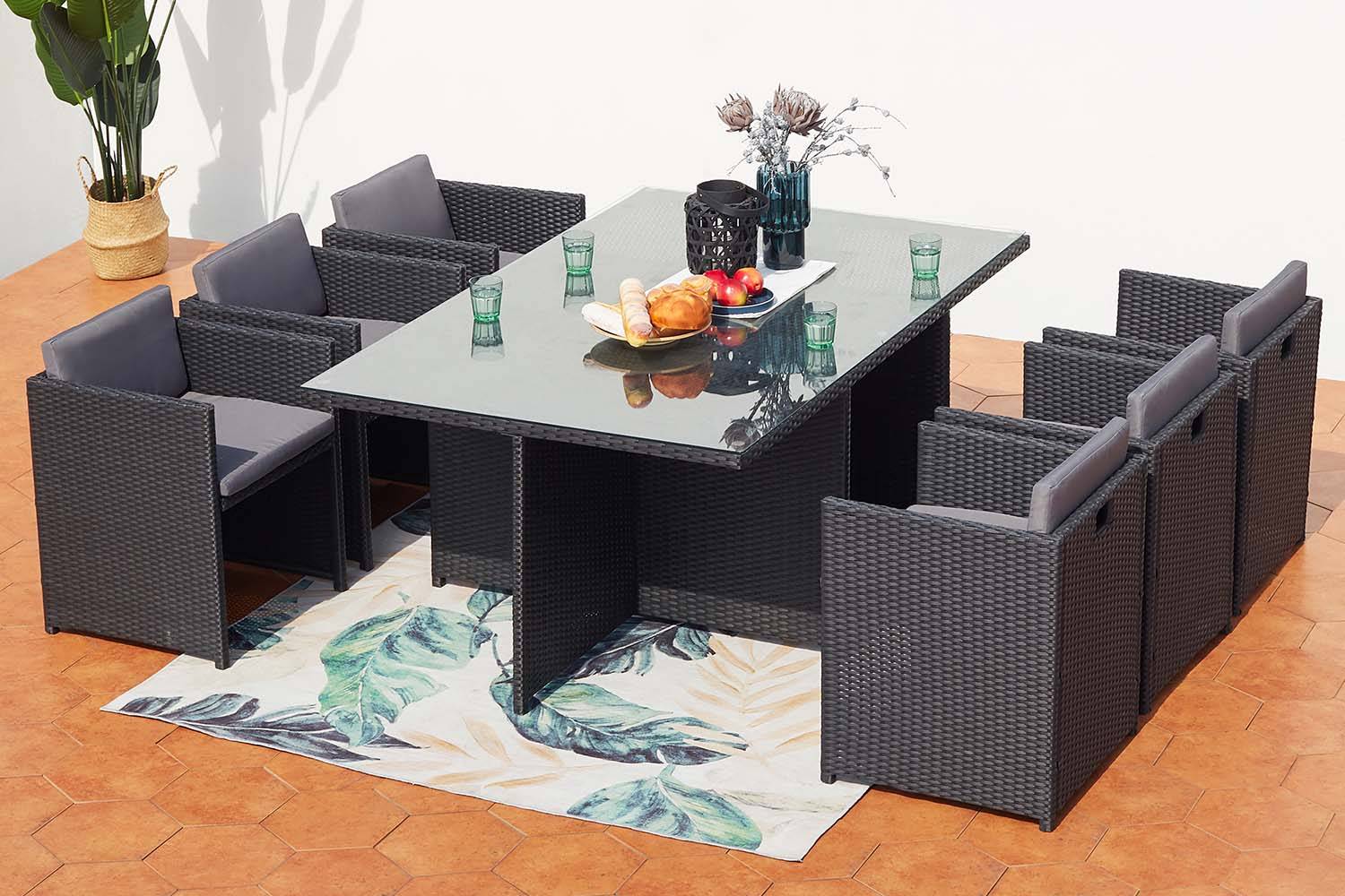 Table et chaises 6 places encastrables en résine noir-gris MIAMI - Image 2