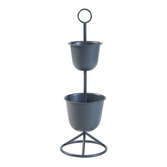 Helloshop26 - Porte-plantes style intemportel support 77 x 26 cm 2 cache-pots noir - Image 1