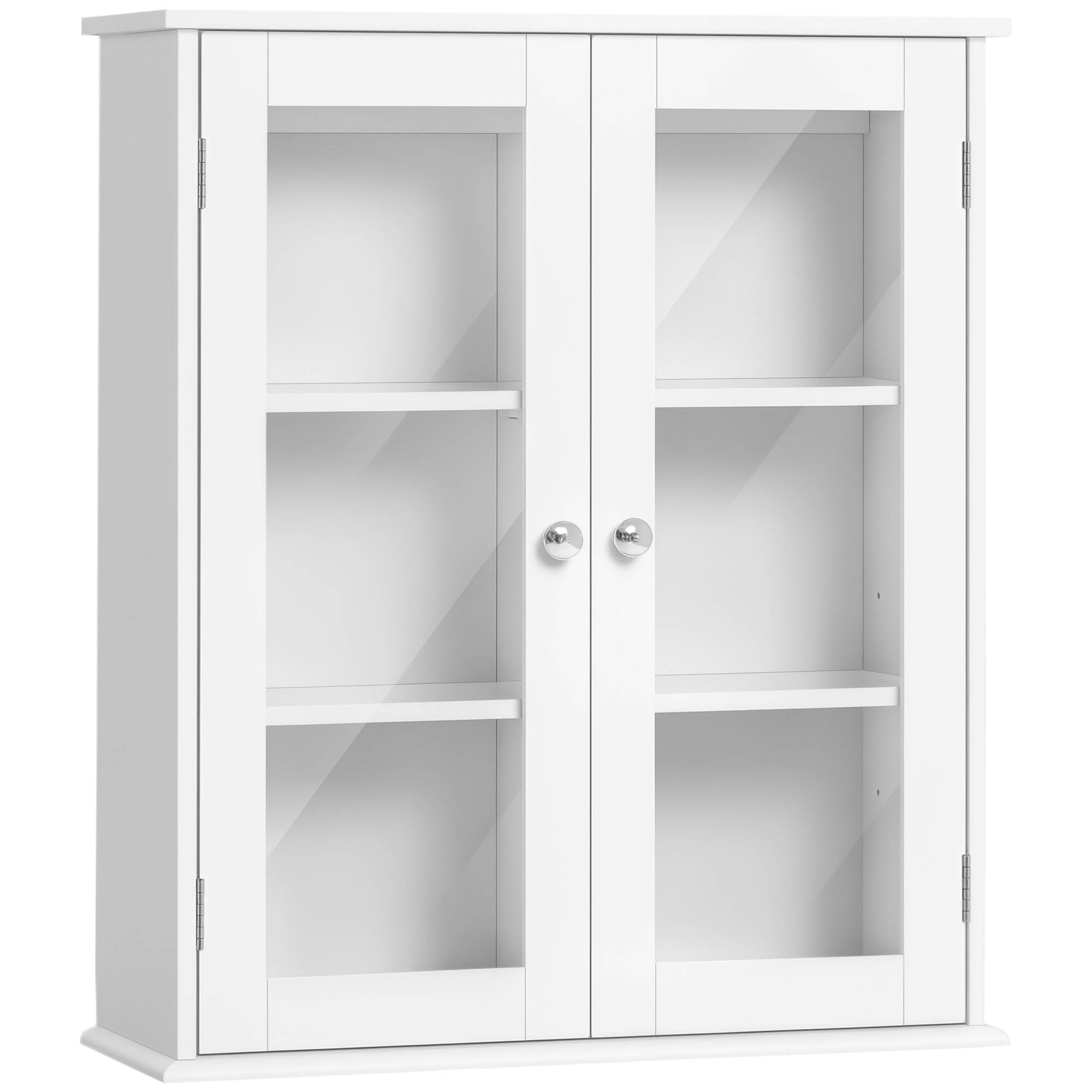 Sans Marque - Armoire murale salle bain meuble haut 2 portes verre étagère réglable 55x20x65cm blanc - Image 1