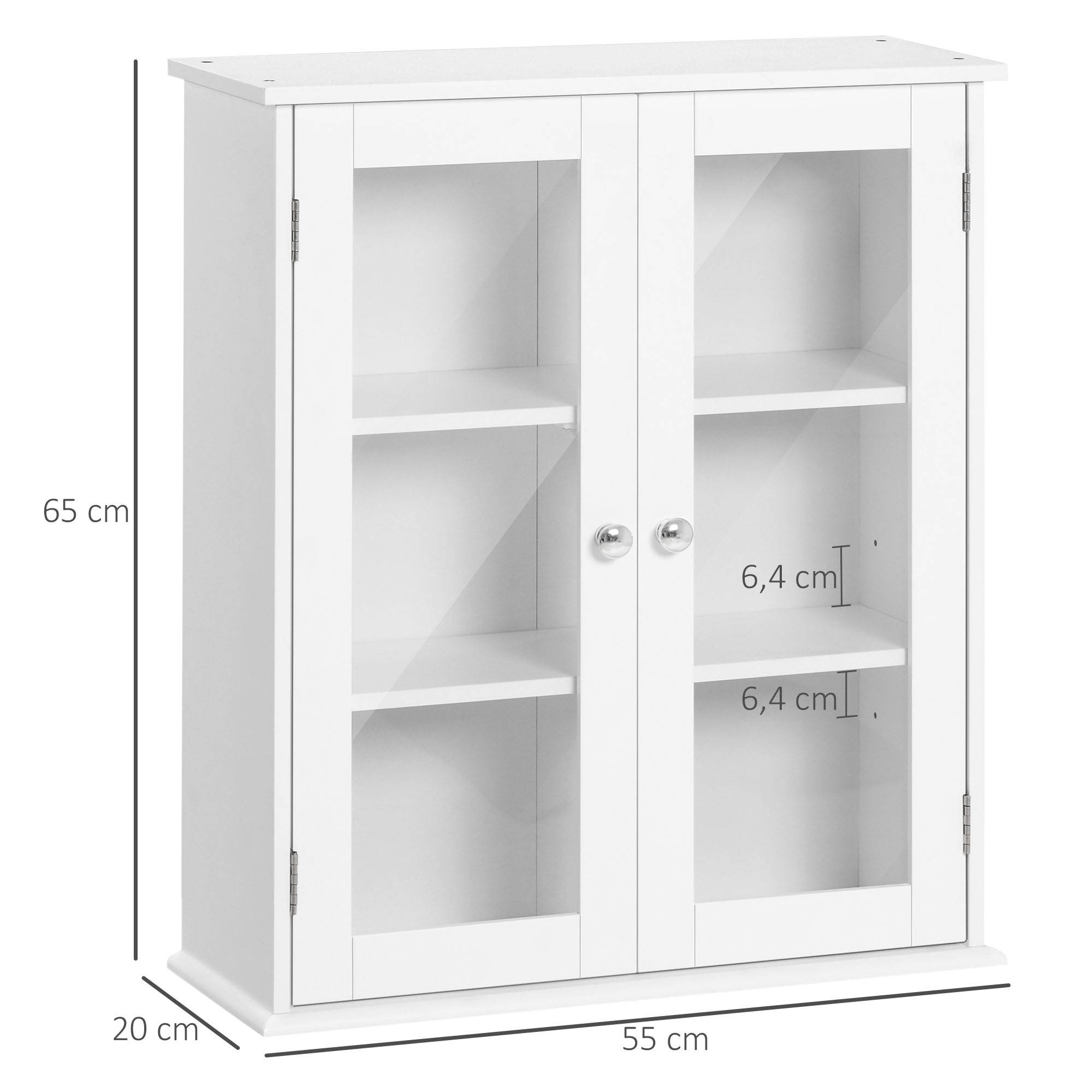 Sans Marque - Armoire murale salle bain meuble haut 2 portes verre étagère réglable 55x20x65cm blanc - Image 5