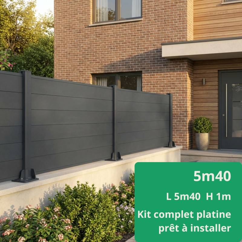 Kit clôture composite et aluminium sur platine L5.40m x H1m gris anthracite - Easy Clôture