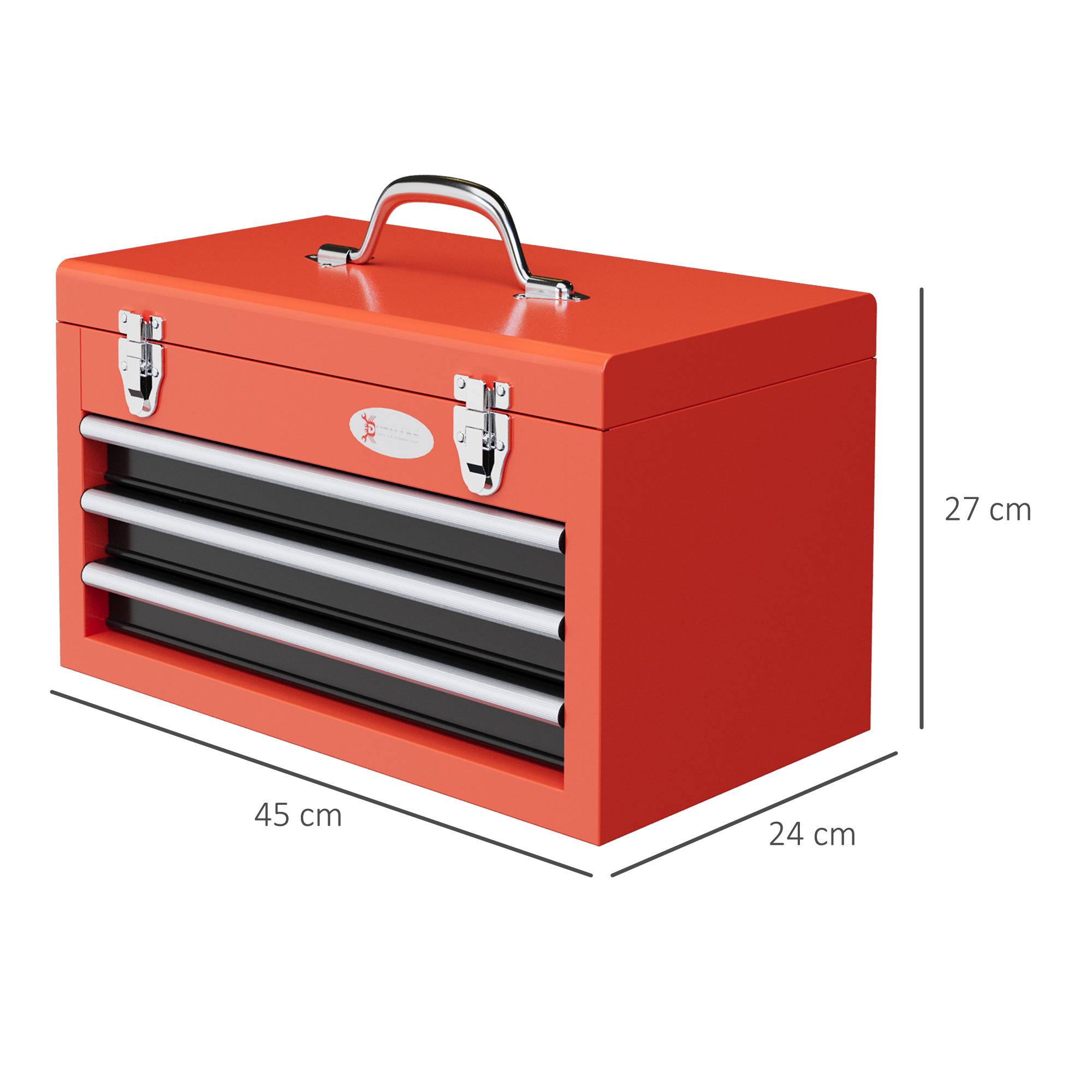 Sans Marque - Boîte à outils avec 3 tiroirs, 1 compartiment, fixations robustes en acier, 45 x 24 x 27 cm, rouge - Image 5