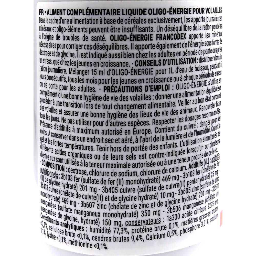 Francodex - Oligo- Énergie rééquilibre la ration alimentaire 250 ml pour poules - Imagen 3