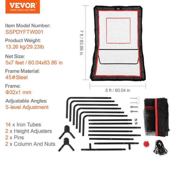 VEVOR Filet rebond 152x213cm, angle réglable, acier, haute élasticité, entraînement solo, football. - Image 7
